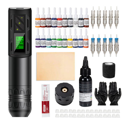 Pro Tättooing Kit, Wireless Tättooed Machine Kit with LED Display, Rechargeable 1800mAh Battery Cordless Rotary Tättooing Pen Set for Artists and Beginners, Black