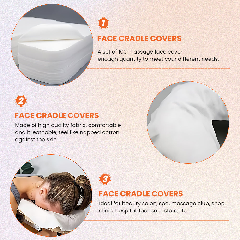 100Pcs Disposable Face Cradle Covers Medical-Grade, Ultra Soft, Luxurious, Non-Sticking Massage Face Covers, Headrest Covers For Massage Tables & Massage Chairs And Spa Bed (35 x 42cm)