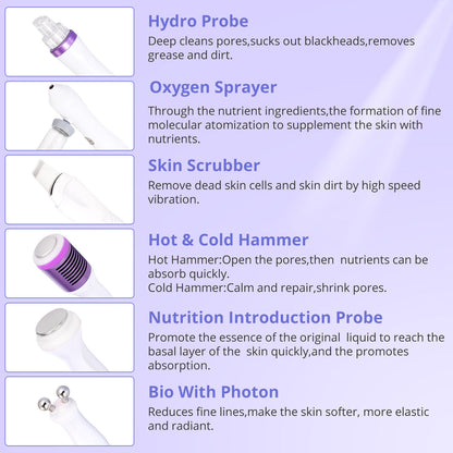 Mieauty Hydro-Facial Machine 6 in 1 Multifunctional Hydrogen Oxygen Facial Hydro Machine Microcurrent Hot Cold Skin Care Hydro-Dermabrasion Facial Microdermabrasion Beauty Machine Blackhead Remove