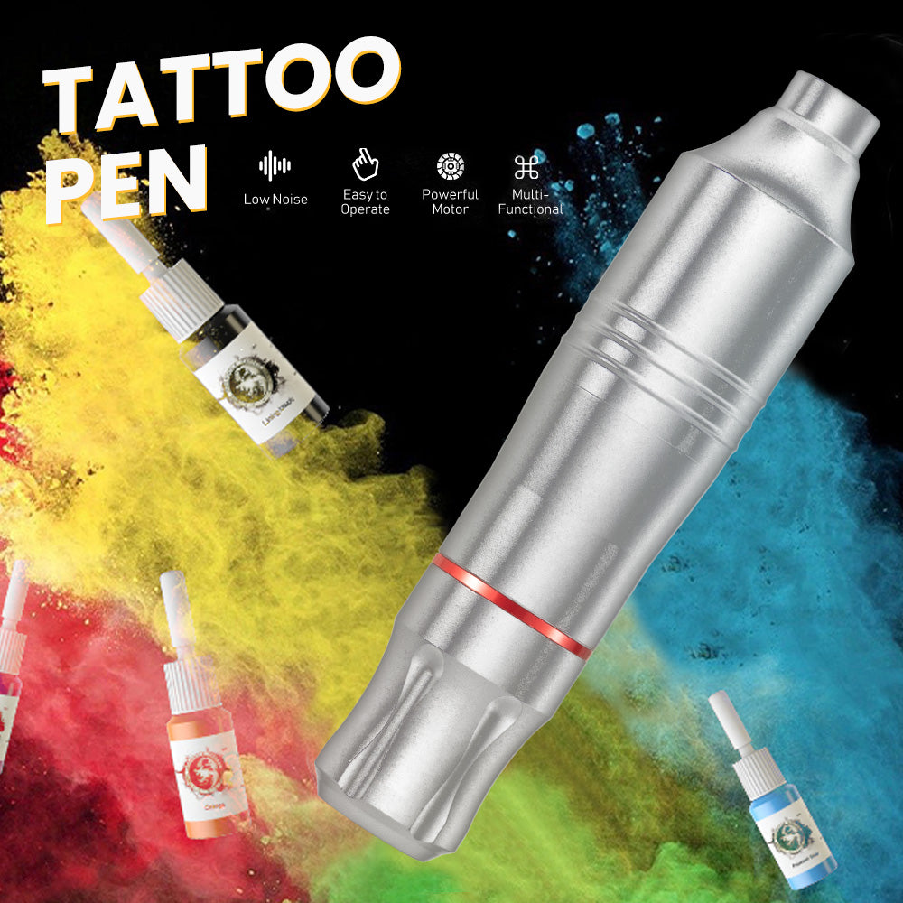 Tättoo Pen | Tättoo Machine Kit with Power Supply Clip Cord RCA Connector Wireless Tättoo | Pen Kit for Beginners | Silver
