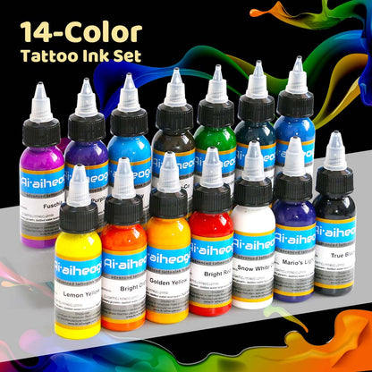 14 Pieces Tättooed Ink 14 Color Set 1oz 30ml/Bottle Tättooing Ink Pigment Kit for 3D Makeup Beauty Skin Body Art.