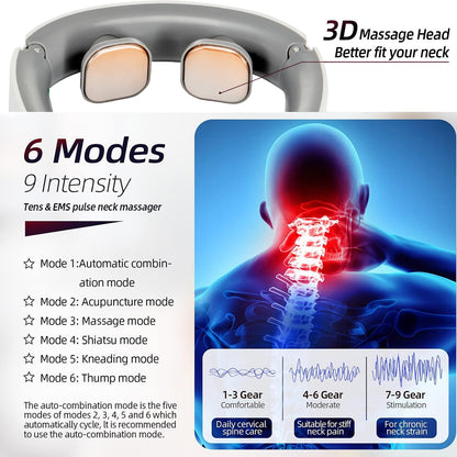 Mieauty Neck Massager with Heat, Portable Electric Neck Massager for Pain Relief Deep Tissue, Lymphatic Drainage Massager with 6 Modes, 146g Ultra-Light Wear, Relax Gift for Her/Him/Friend/Dad/Mom
