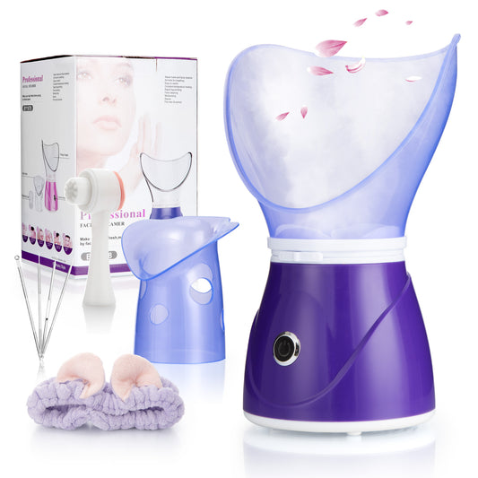 Ouwald Facial Steamer, Nano Ionic Face Steamer for SKin Moisturizing Home Spa with Headband, Face Brush & Blackhead Removal Kit