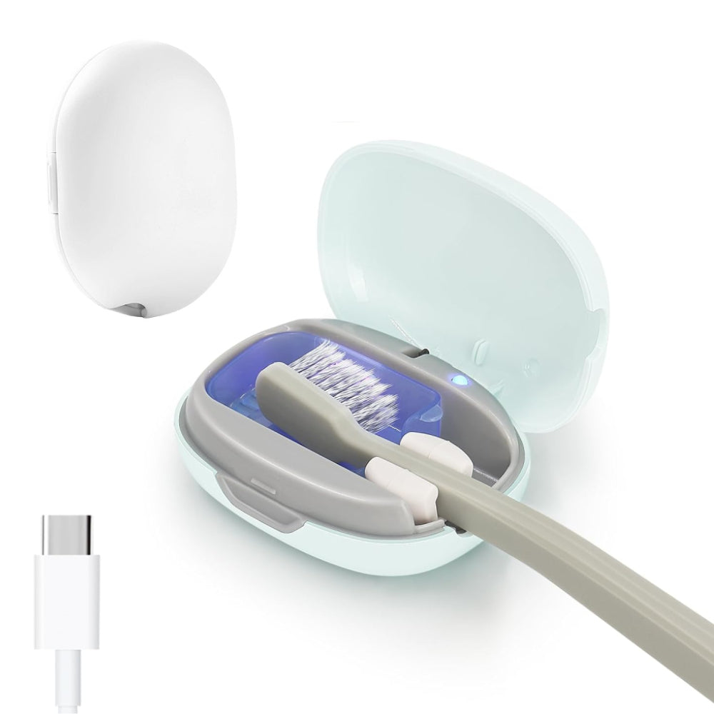Sextupole UV Sanitizer Toothbrush Case, Portable Mini Toothbrush Holder, Rechargeable Toothbrush Cover Sterilizing for Home and Travel Fits All Toothbrushes for Electric and Manual (White)