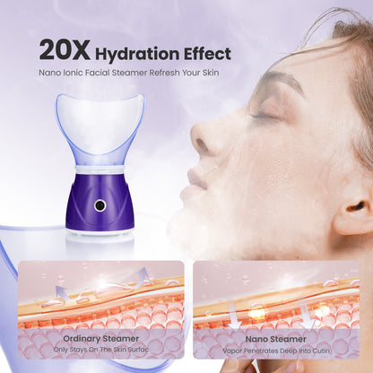 Ouwald Facial Steamer, Nano Ionic Face Steamer for SKin Moisturizing Home Spa with Headband, Face Brush & Blackhead Removal Kit