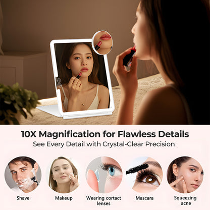 Ouwald Makeup Mirror, 1500mA Rechargeable Vanity Mirror with Lights 92 Led, Portable 10'' Travel Lighted Makeup Mirror with 10X Magnification Mirror, White