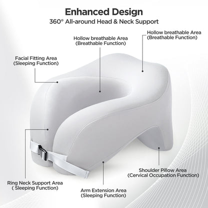 Ouwald Travel Pillow, Memory Foam Travel Neck Pillow, 360° Head & Neck Support Neck Pillow for Traveling, Car, Home, Airplane Pillow Sleeping, Grey