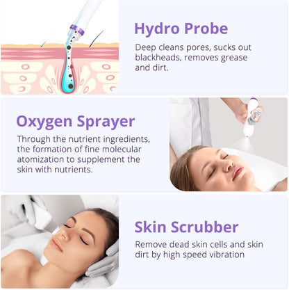 Mieauty Hydro-Facial Machine 6 in 1 Multifunctional Hydrogen Oxygen Facial Hydro Machine Microcurrent Hot Cold Skin Care Hydro-Dermabrasion Facial Microdermabrasion Beauty Machine Blackhead Remove