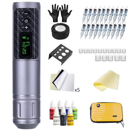 Ouwald Wireless Tättoo Machine Kit with LED Screen, Rechargeable Battery Powered Cordless Tättoo Pen Set for Professional Tättoo Artists and Beginners, Gray