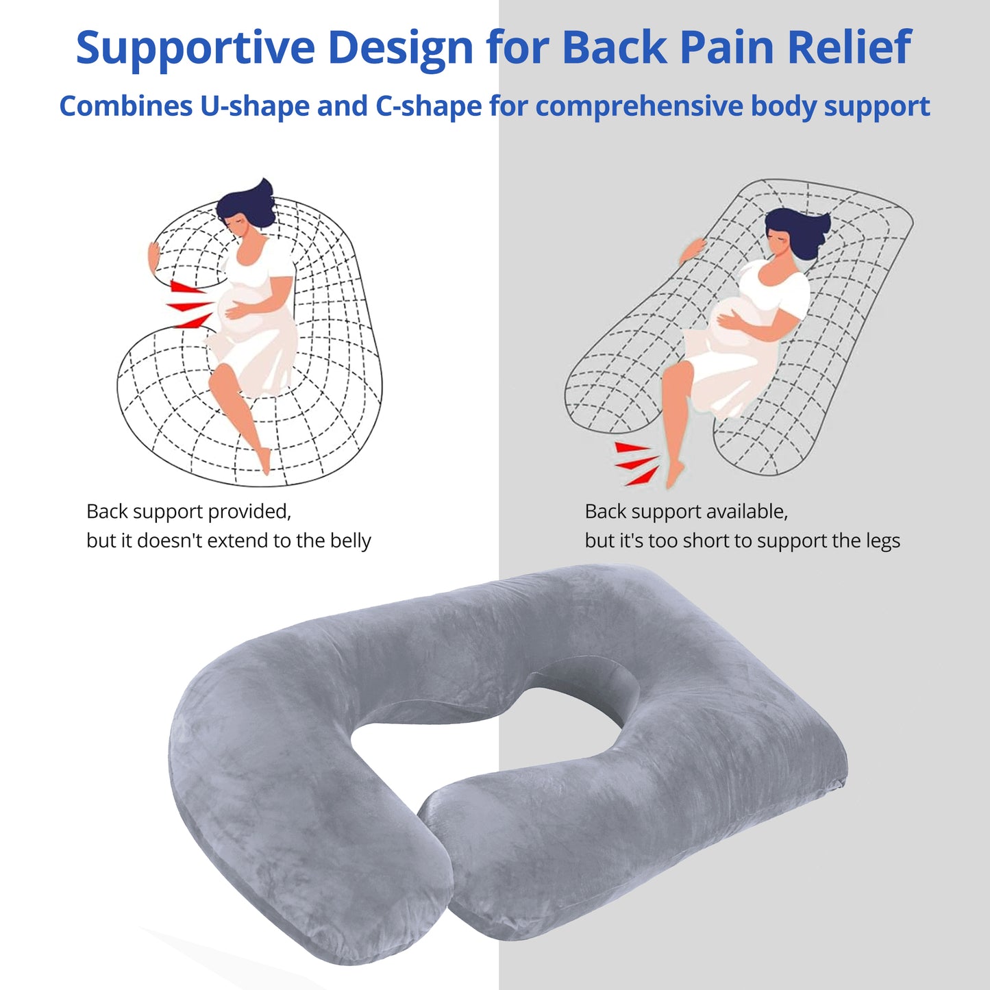 Ouwald Pregnancy Pillow, U Shaped Full Body Maternity Pillows for Sleeping with Removable Cover, 70 inch Grey