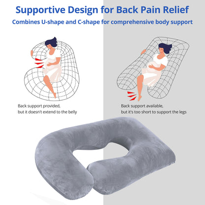 Ouwald Pregnancy Pillow, U Shaped Full Body Maternity Pillows for Sleeping with Removable Cover, 70 inch Grey
