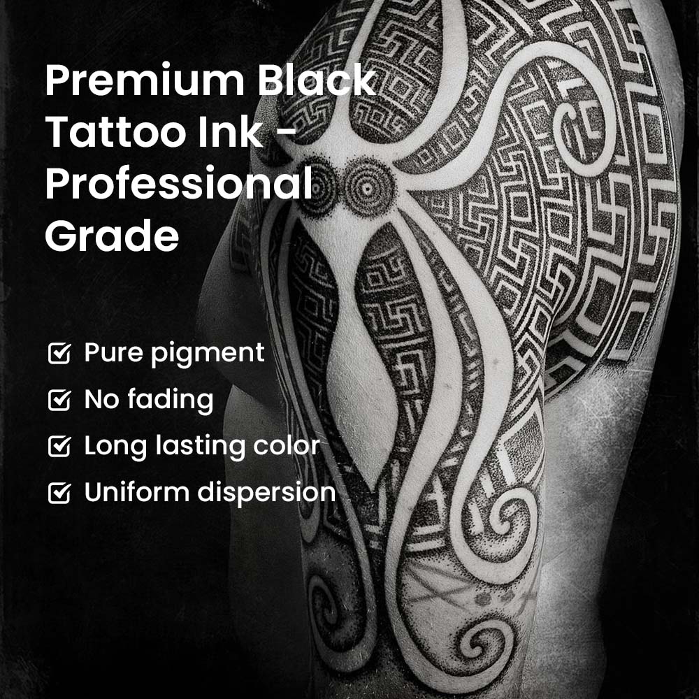 Ouwald 250ml Large Bottle Black Tättooed Ink - Premium Tättooing Ink Great for Lining, Shading, Tribal, and Blending - 8.5 Oz