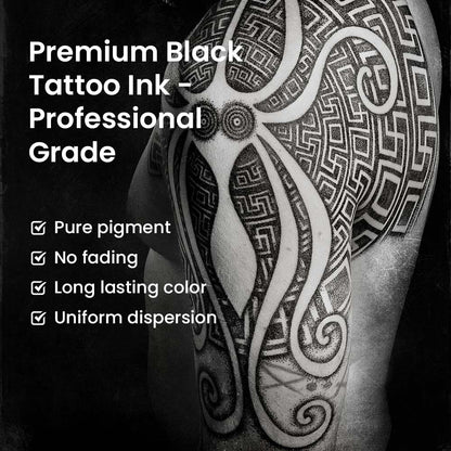 Ouwald 250ml Large Bottle Black Tättooed Ink - Premium Tättooing Ink Great for Lining, Shading, Tribal, and Blending - 8.5 Oz