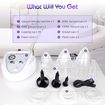 Mieauty Vacuum Cupping Therapy Sets with 30 Cups and 3 Pumps, Adjustable Suction and 6 Modes Vacuum Therapy Machines