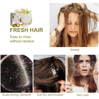 Natural Rice Water Shampoo Bar for Silky Hair Growth, Essence Hair Growth and Darkening Shampoo Soap, Ideal for the Elderly, Children, Women Hair Care