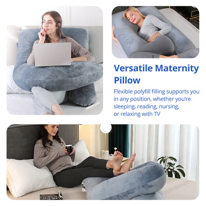Ouwald Pregnancy Pillow, U Shaped Full Body Maternity Pillows for Sleeping with Removable Cover, 70 inch Grey
