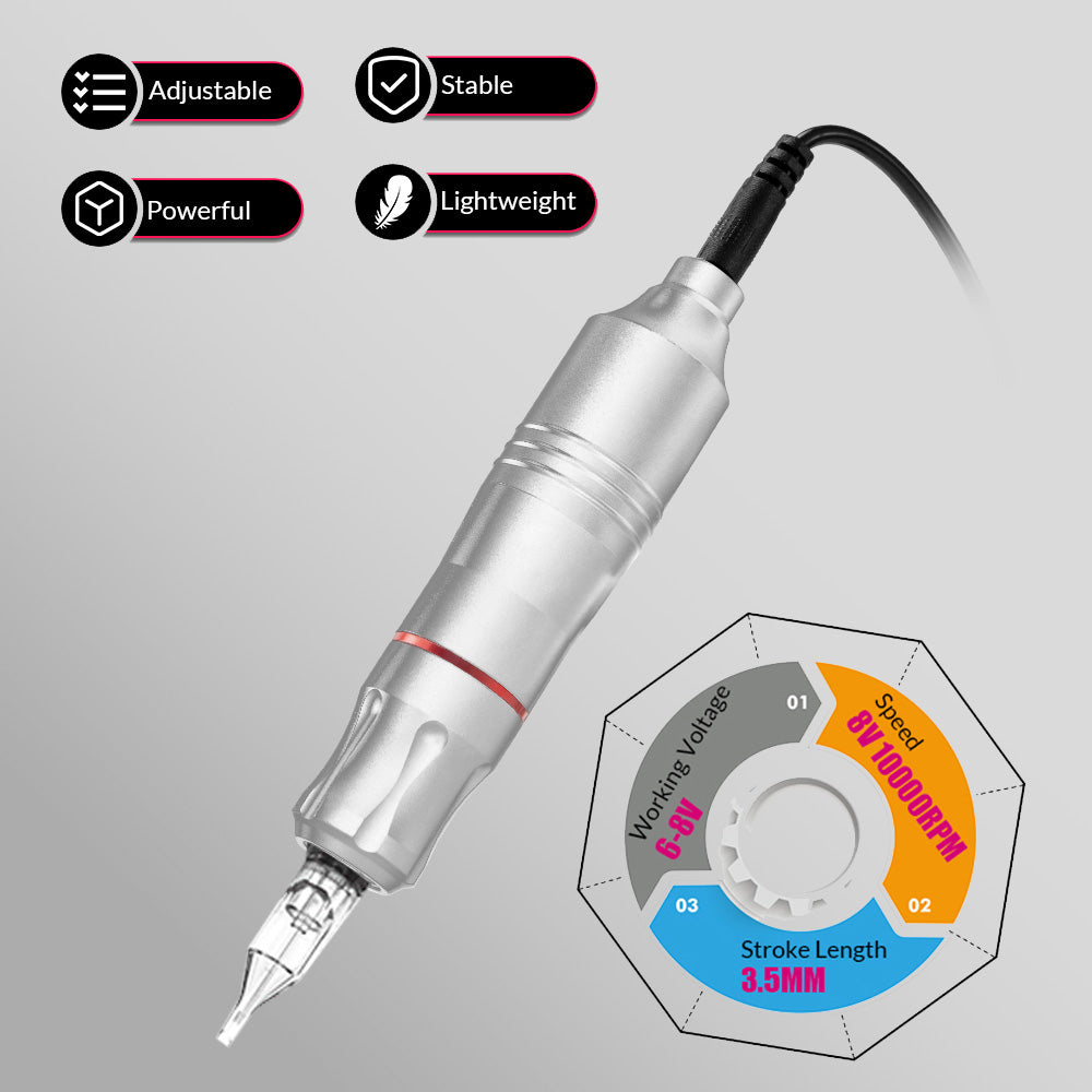 Tättoo Pen | Tättoo Machine Kit with Power Supply Clip Cord RCA Connector Wireless Tättoo | Pen Kit for Beginners | Silver