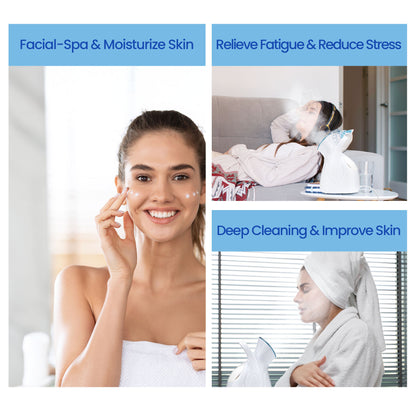 Ouwald Facial Steamer - Nano Ionic Face Steamer for Home Facial Spa Skin Deep Cleaning with 4Pcs Stainless Steel Skin Kit & Hair Band