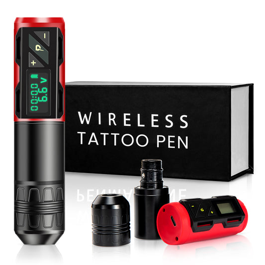 Sextupole Wireless Tättooing Gun, Wireless Tättooed Machine with LED Display, Rechargeable 2000mAh Battery Cordless Tättooing Pen for Artists and Beginners