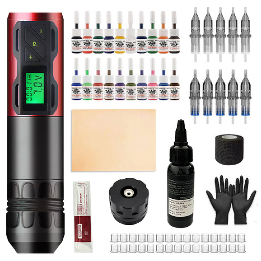 Pro Tättooing Kit, Wireless Tättooed Machine Kit with LED Display, Rechargeable 1800mAh Battery Cordless Rotary Tättooing Pen Set for Artists and Beginners, Red