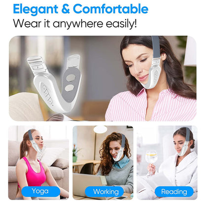 Mieauty Double Chin Reducer Machine, Electric Face Lift Device Beauty Belt, Portable Intelligent V-Face Shaping Massager with Blue Light,White