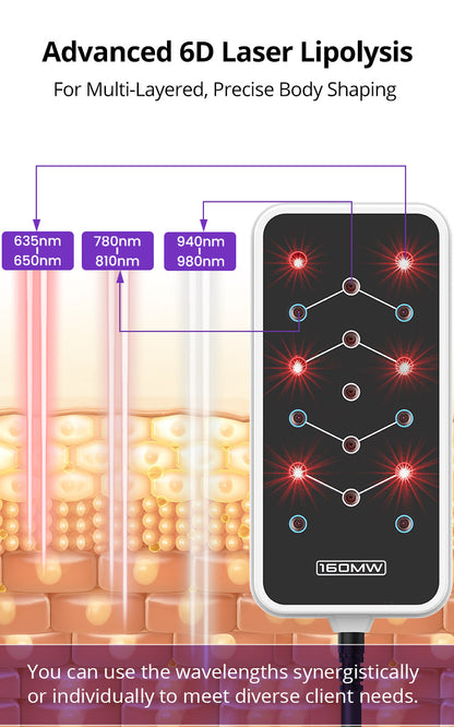 Professional 6D Läser's Lipo-lysis Bodyloss Sculpting Machine With 6 Wavelengths, 160mW 12 Pads for Body Contouring Cellulite Reduced