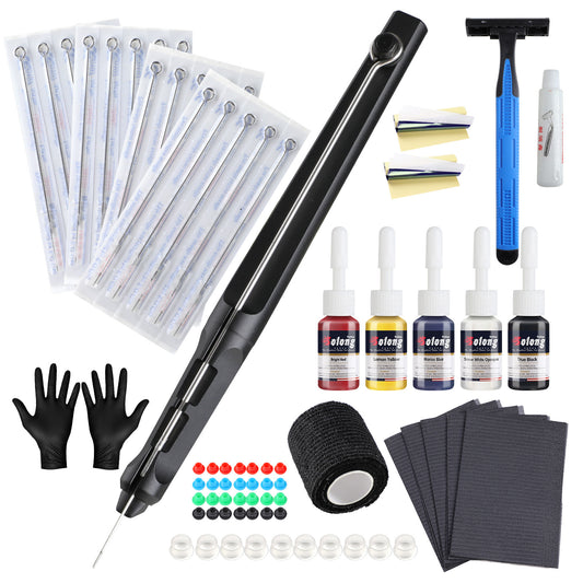 Ouwald Hand Stick and Poke Tättooed Kit for Beginners | Holder DIY Tättooed Poke Pen Set with 20pcs Nedles 5 Colors Inks, Gloves Grommet Bandage Stick n Poke kit