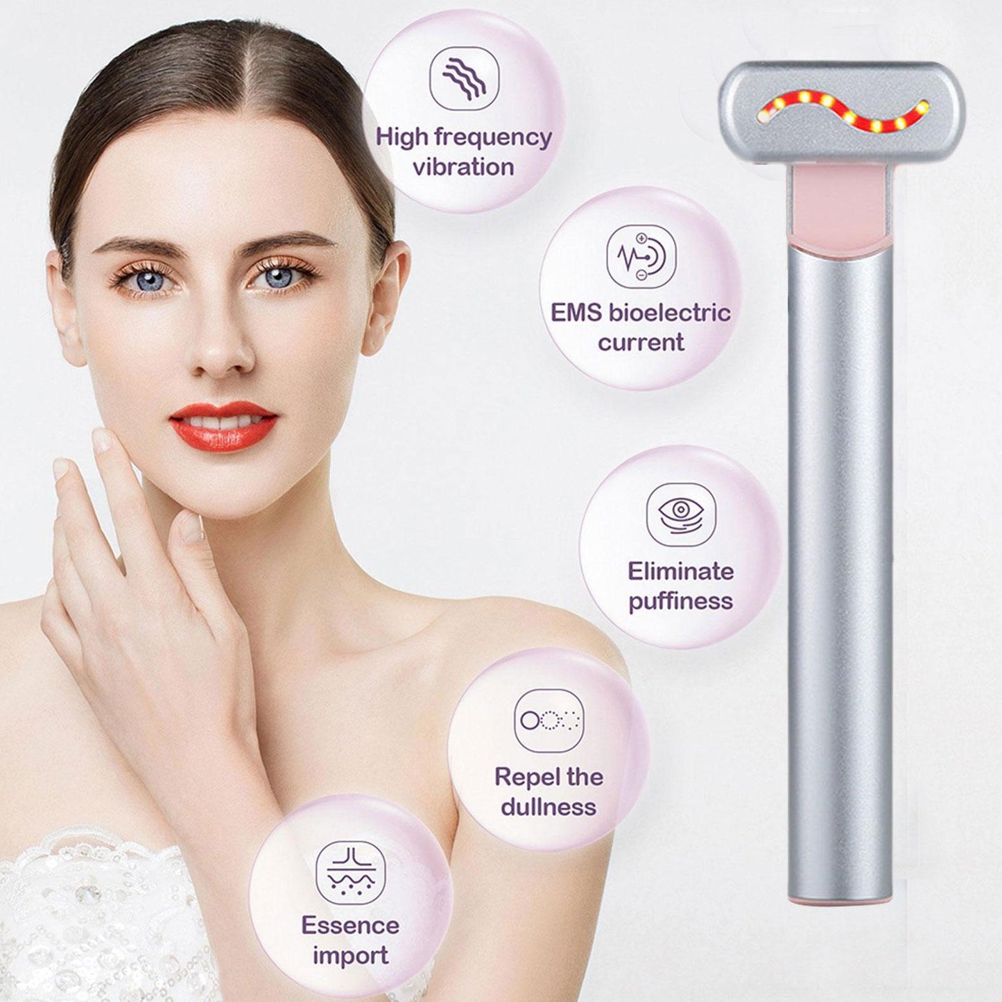 4 in 1 Facial Wand LED Red Light Therapy Wand Facial Massage Tool EMS Face Massager Machine Skin Care Beauty Device For Face Neck