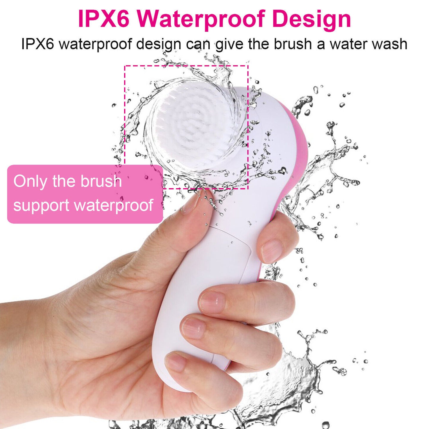 Sextupole Facial Cleansing Brush Face Scrubber 5in1 Electric Exfoliating Spin Cleanser Device Waterproof Deep Cleaning Exfoliation Rotating Spa Machine