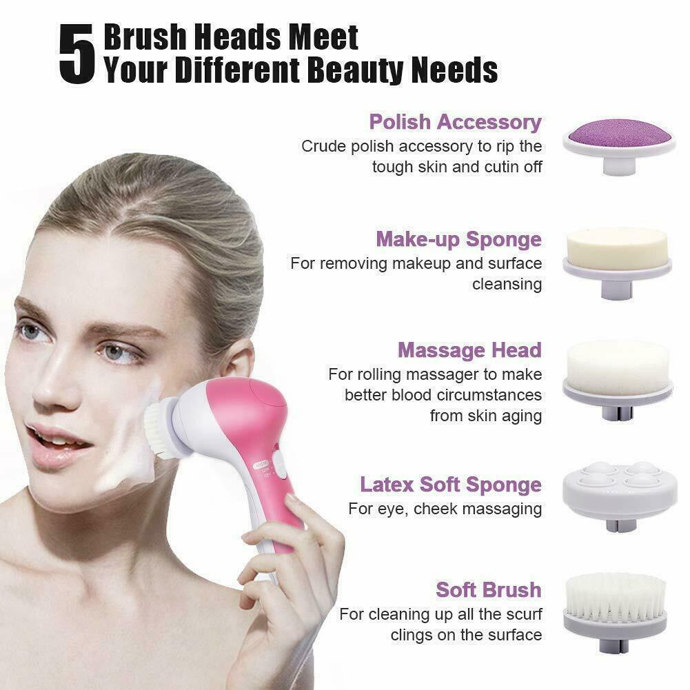 Sextupole Facial Cleansing Brush Face Scrubber 5in1 Electric Exfoliating Spin Cleanser Device Waterproof Deep Cleaning Exfoliation Rotating Spa Machine