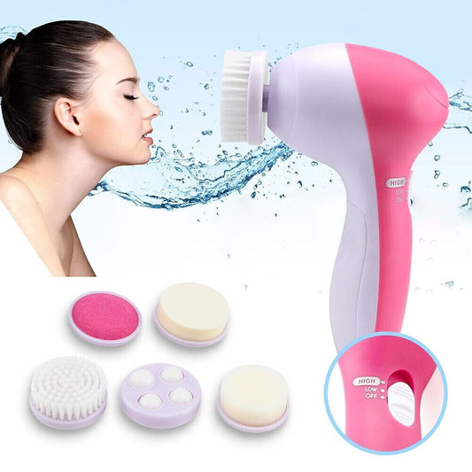 Sextupole Facial Cleansing Brush Face Scrubber 5in1 Electric Exfoliating Spin Cleanser Device Waterproof Deep Cleaning Exfoliation Rotating Spa Machine