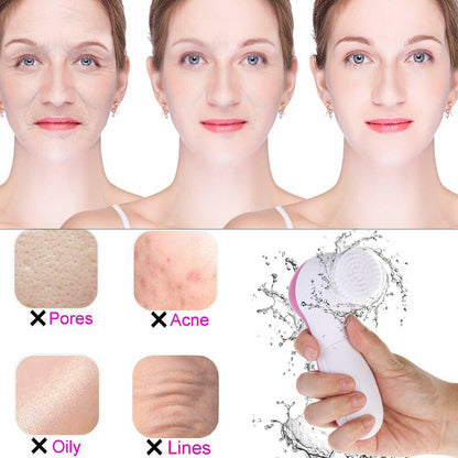 Sextupole Facial Cleansing Brush Face Scrubber 5in1 Electric Exfoliating Spin Cleanser Device Waterproof Deep Cleaning Exfoliation Rotating Spa Machine