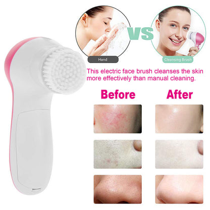 Sextupole Facial Cleansing Brush Face Scrubber 5in1 Electric Exfoliating Spin Cleanser Device Waterproof Deep Cleaning Exfoliation Rotating Spa Machine